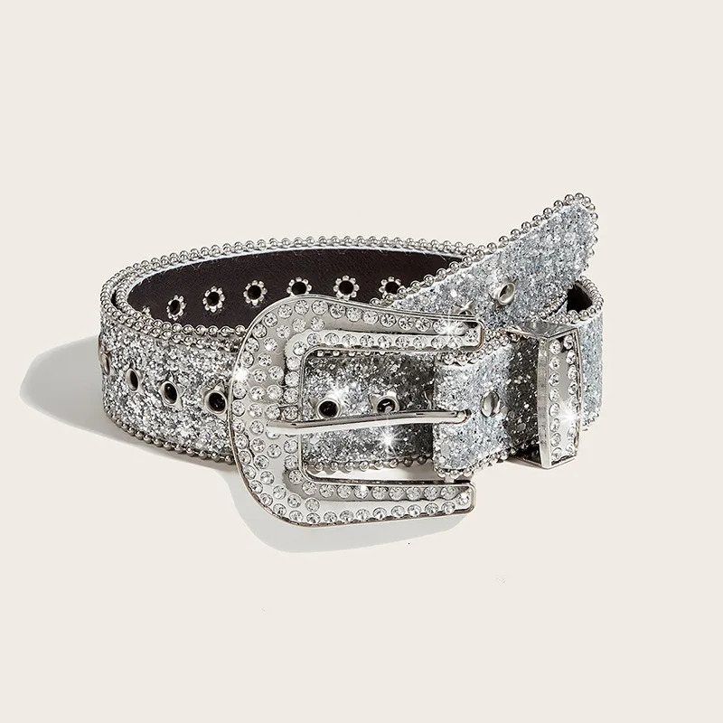 1 piece of Y2K womens retro fashion solid color rhinestone belt PU leather sparkling crystal adjustable sparkling belt versati 251024