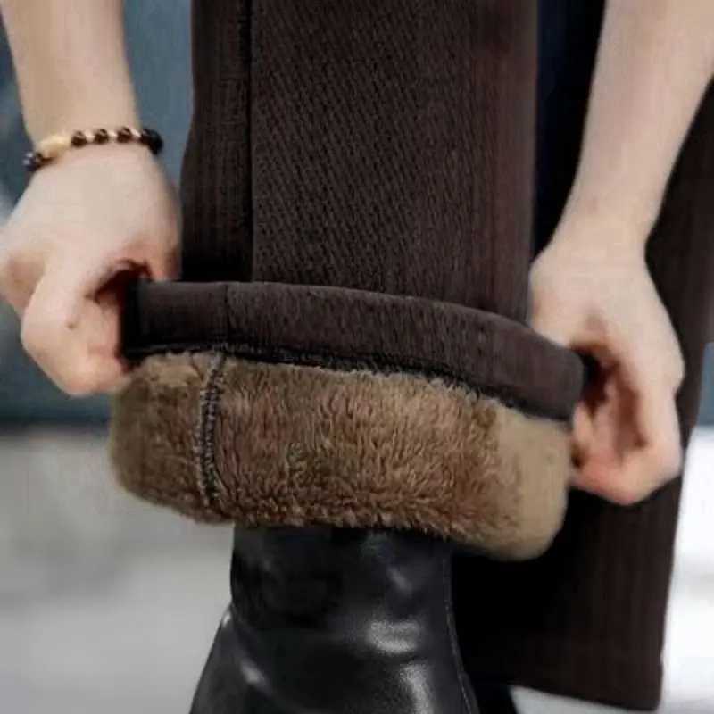 Lady Thickened Warm Trousers Fleece Lining Lambswool Chenille Wideleg Trousers Woman Straightleg PantT251025