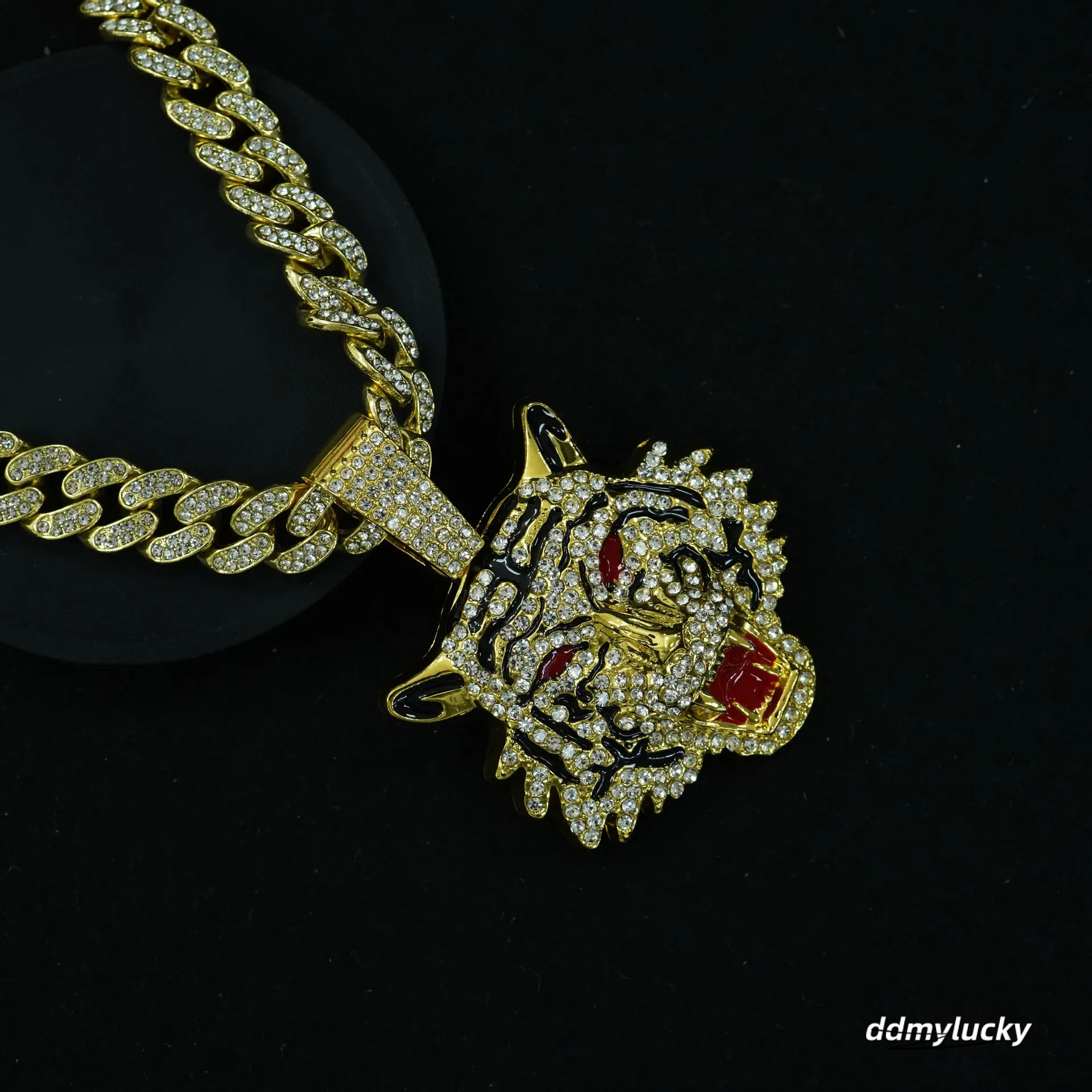 Men's Alloy Cuban Chain Necklace With 3D Tiger Pendant - Hip Hop Style Statement Jewelry Ddmylucky