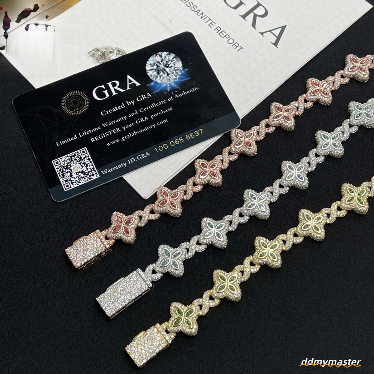 Jewelry 15Mm Marquise Flower Design Four Leaf Clover Sier Iced Out Moissanite Cuban Link Bracelet Men Women Ddmymaster