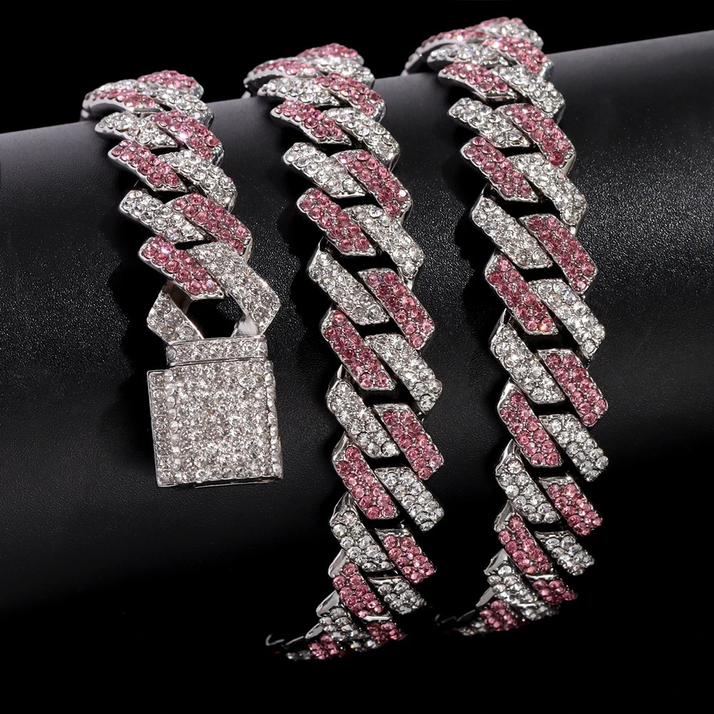 14mm Multicolor Iced Out Crystal Prong Cuban Chain Necklace for Women Men Bling Paved Rhinestone Choker Necklace Hip Hop Jewelry 251013