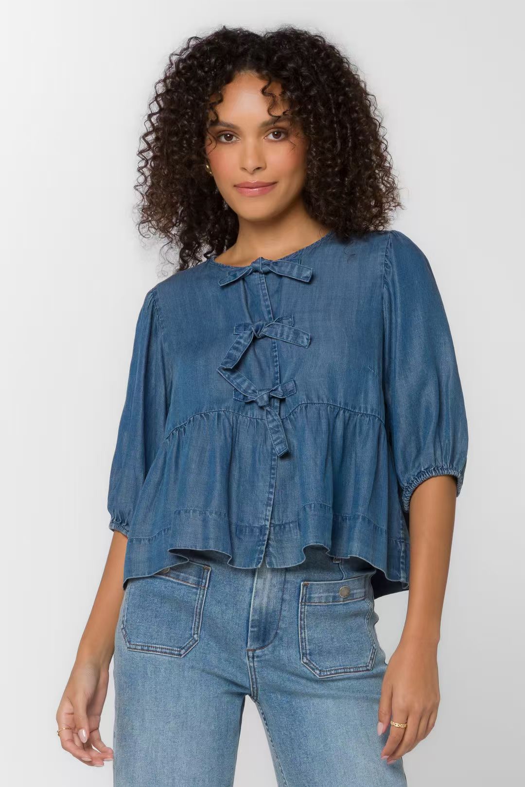 Designer's premium women's denim Peplum top - Lamont Calva top, an ideal choice for casual and daily wear, a must-have for eco-friendly and 