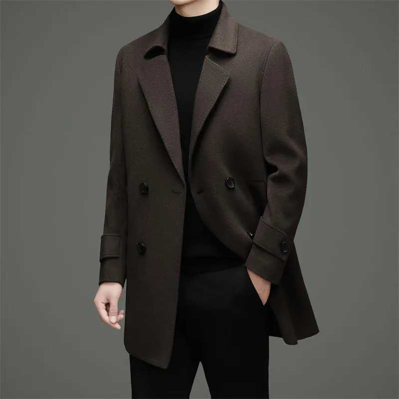 Effortless Men Doublefaced Wool Overcoat Soft Warm Essential Coat Down Vest Linning Attire Black Coffee Topcoat Old Money LookT251025