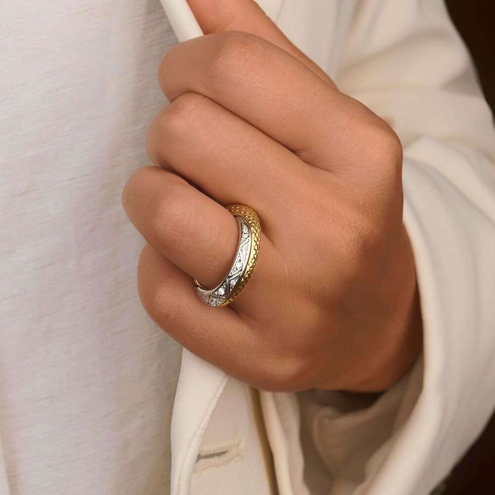 Stackable Rings for Women Infinity Interlocking Stack Non-Tarnish Two-Tone Gold Sier Plated Engagement Wedding Promise Chunky Fidget Dainty Cubic Zirc