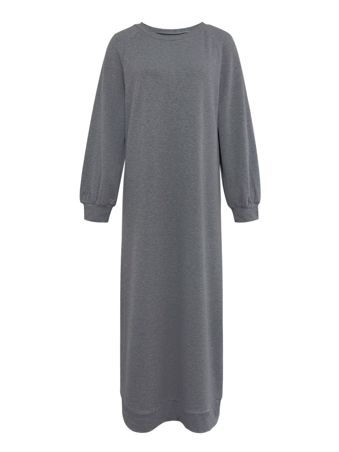 Autumn Winter Women's Middle Eastern Style Solid Color Crew Neck Long Sleeve Loose Straight Robe Elegant Maxi Dress, Milk Silk Gray Dress, S-XXL-