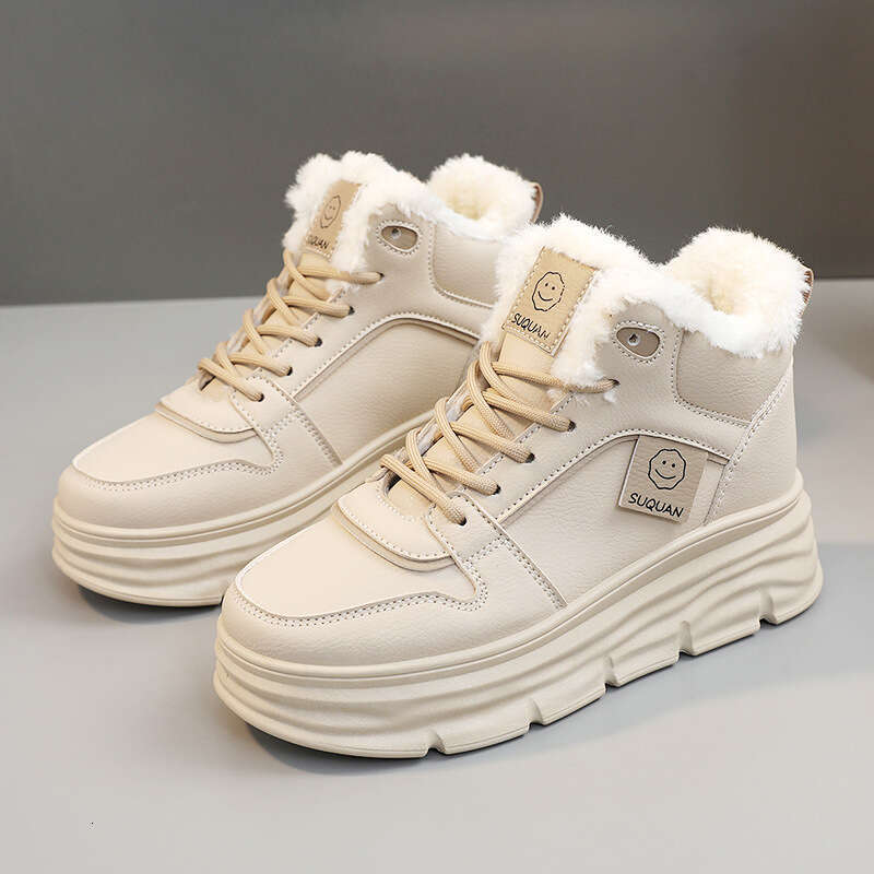 Fleece-Lined Winter New Style Height Increasing Thick-Soled Student Sneakers for Women Warm Street Fashion Casual Cotton Shoes