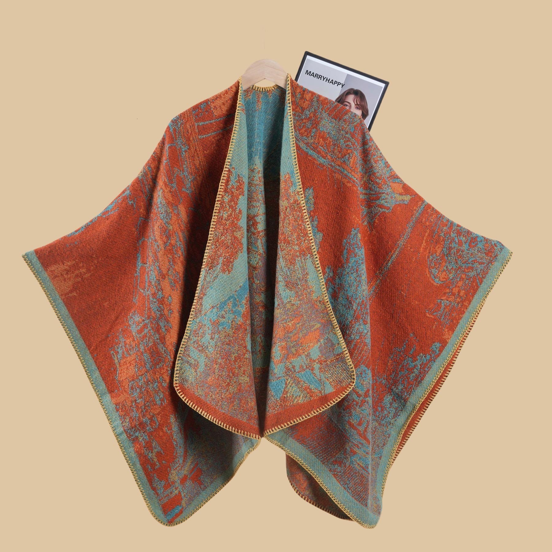New Oriental Aesthetic Ink Painting DoubleSided Thickened Warm Shawl for Women Autumn and Winter HighEnd Feel Photo Shawl Cape