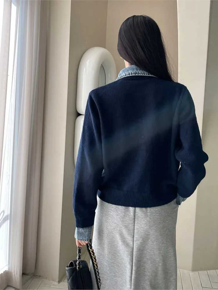 Knitted Autumn Cardigan Women Denim Patchwork Fashion Ladies Cardigans Korean Style Loose Casual Woman Sweater CoatsT251025