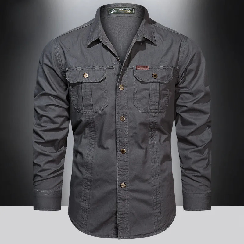 Spring Shirts Men Long Sleeve Casual Cotton Shirt High Quality Camisa Militar Overshirt Clothing Black Blouses 5XL 251023