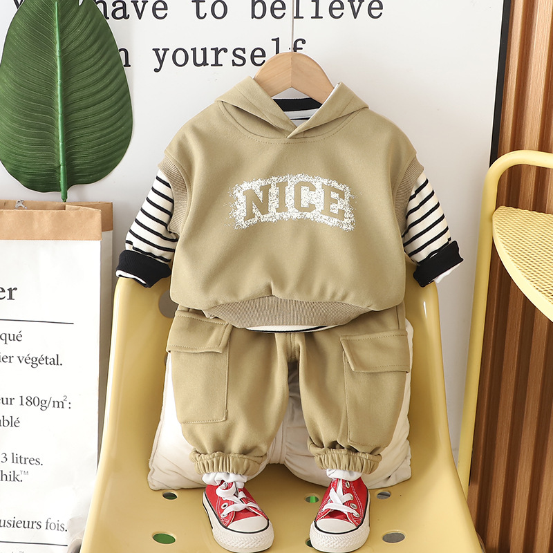 2025 New Boys Hooded Vest Set, 3-Piece Autumn Outfit for Toddler Boys | Fashion Kids Clothes with Jacket & Pants