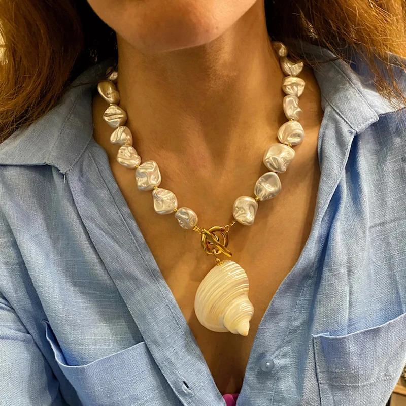 Simple Beaded Necklace for Women Fashion Natural Shell Seed Beads Choker Jewellery 251016