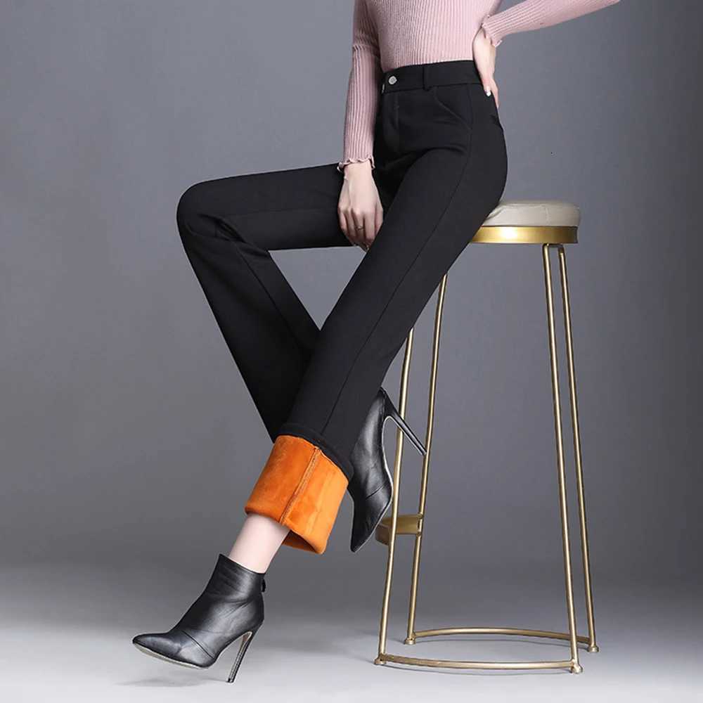 Women Plus Size High Waist Winter Autumn Fleece Velvet Plush Suit Pants Thicken Warm Office Flare Trousers Hot Lining 9XL 6XLT251025