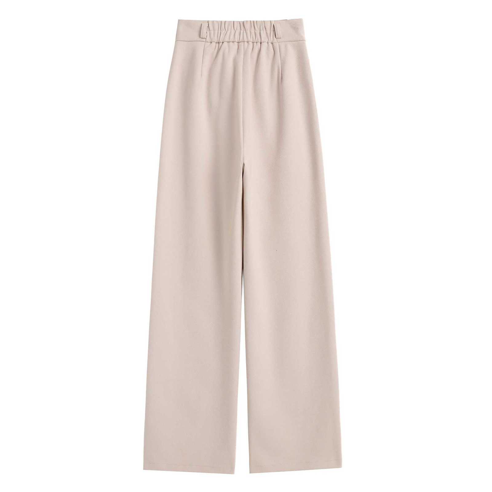 Autumn Winter High Waist Woolen Womens Wide Leg Pants 2025 New Button Korean Casual Loose Straight Full Length Trousers FemaleT251025