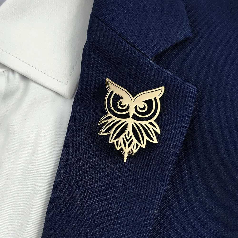 Fashion punk style hollow owl stainless steel goldplated 18K brooch black suit accessories wedding matching set J251115