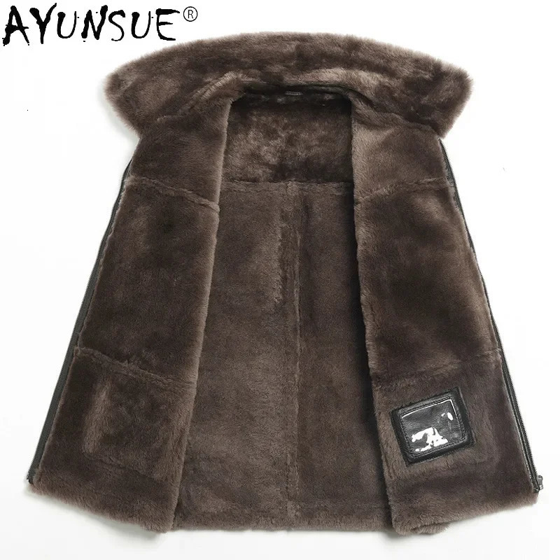 AYUNSUE Men Clothing Genuine Leather Jacket Mens Vest Autumn Fur Coat Mens Jackets Warm 100 Wool Vests Ropa Hombre LXR436 251020