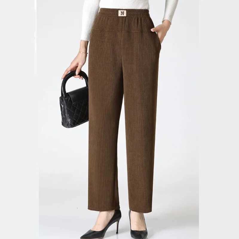 Women Trousers New Elastic High Waisted Corduroy Pants Loose Autumn Casual Pants Female Winter Fleece Warm Straight Pants 7XL8XLT251025