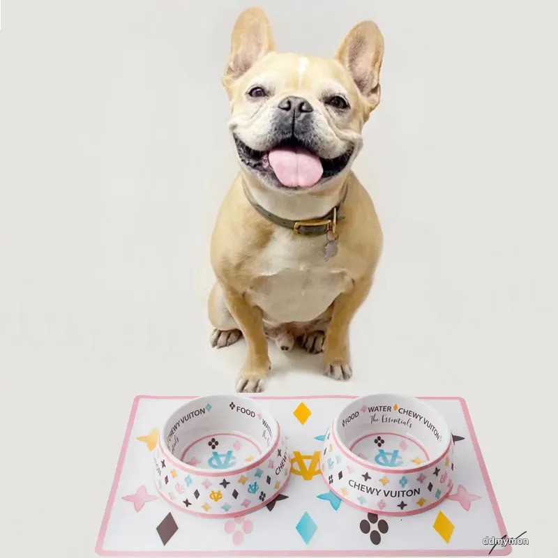 Pet Food Water Bowl Set With Mat - Anti-Slip Melamine Feeding Dish For Cats And Dogs, Wide Base Ddmymon