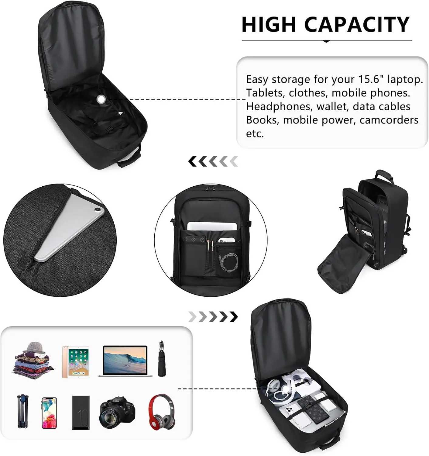KONO Carry on Backpack Airplane Approved Under Seat Travel Backpack Waterproof Lightweight Daypack 20L30L38L W251025