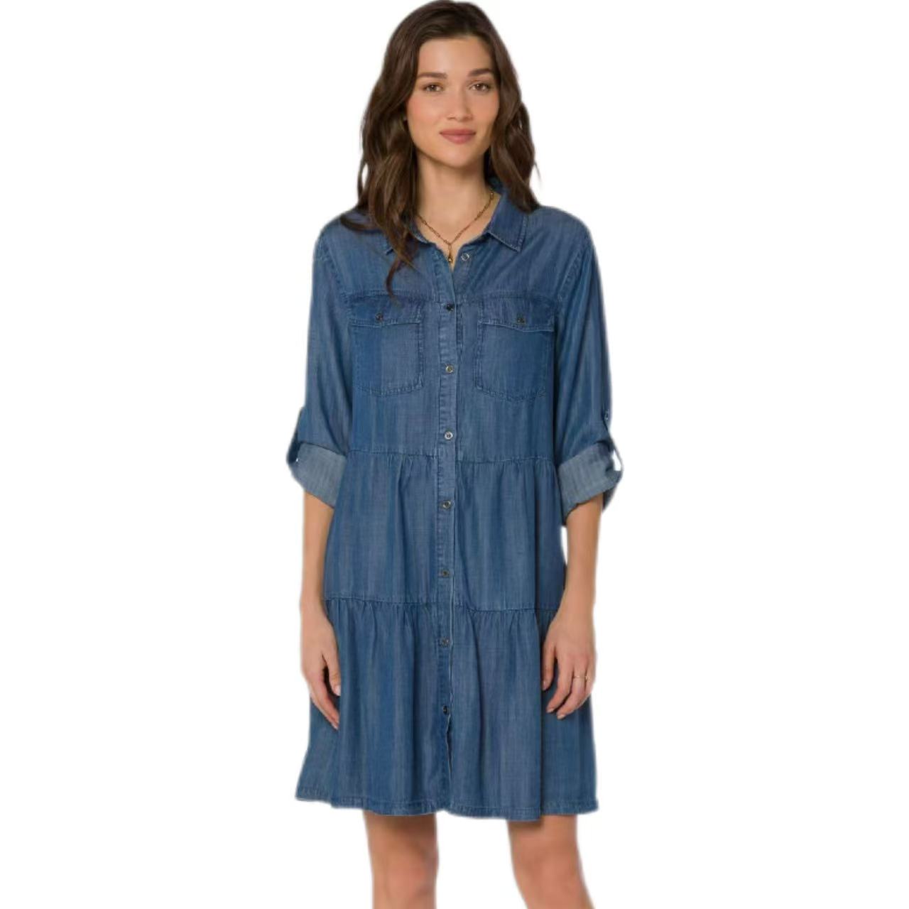 Design a women's sustainable denim shirt dress - Bri blue dress, an ideal choice for casual and daily wear, a must-have for the eco-friendly and 