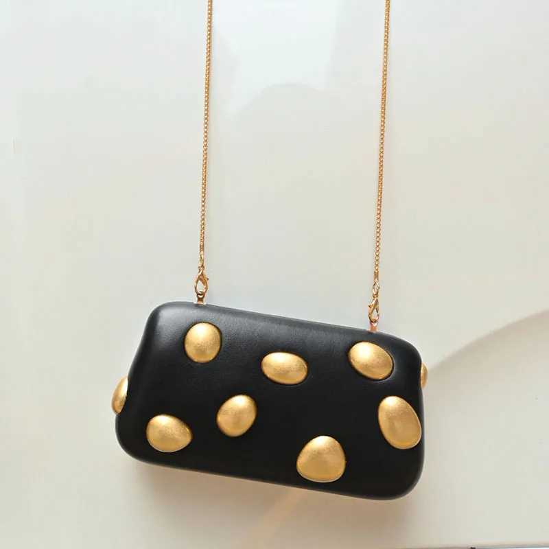 Gold rivet metal Box Clutch Bag women evening wedding party cute purse bag handbag yellow color autumn winter new Z251024