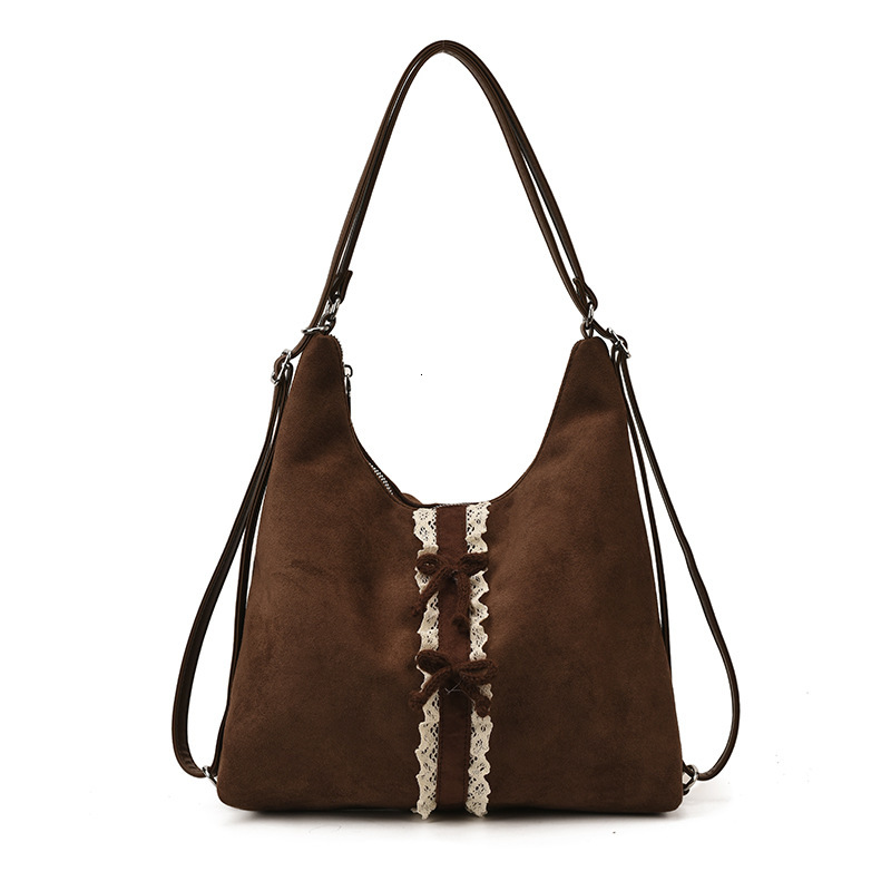 New hot selling retro suede bow women's designer handbag, large capacity parent-child commuting shoulder bag, three in one handbag and backpack