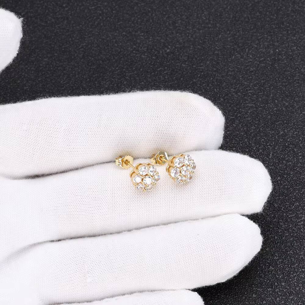 Dofi Mens Hiphop S925 VVS Moissanite Stud Earrings 925 Sterling Silver with Cluster Flower Design GRA Certificate