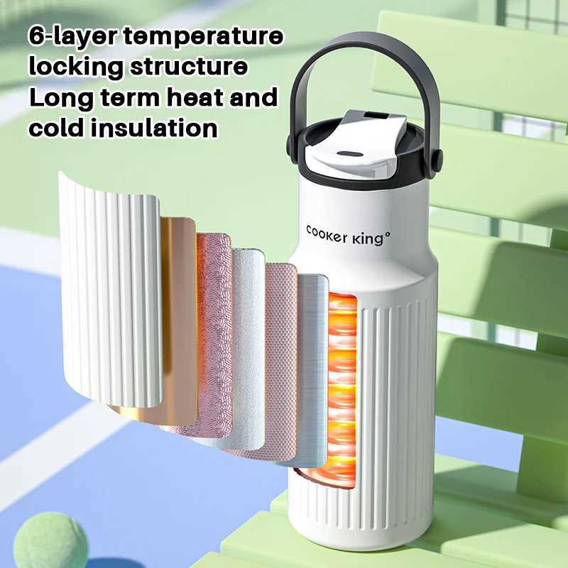 COOKER KING 650ml Large Capacity Insulated Cup Stainless Steel Hot Cold Sports Two Sips Under One Lid Cups Travel School Bottle J251025