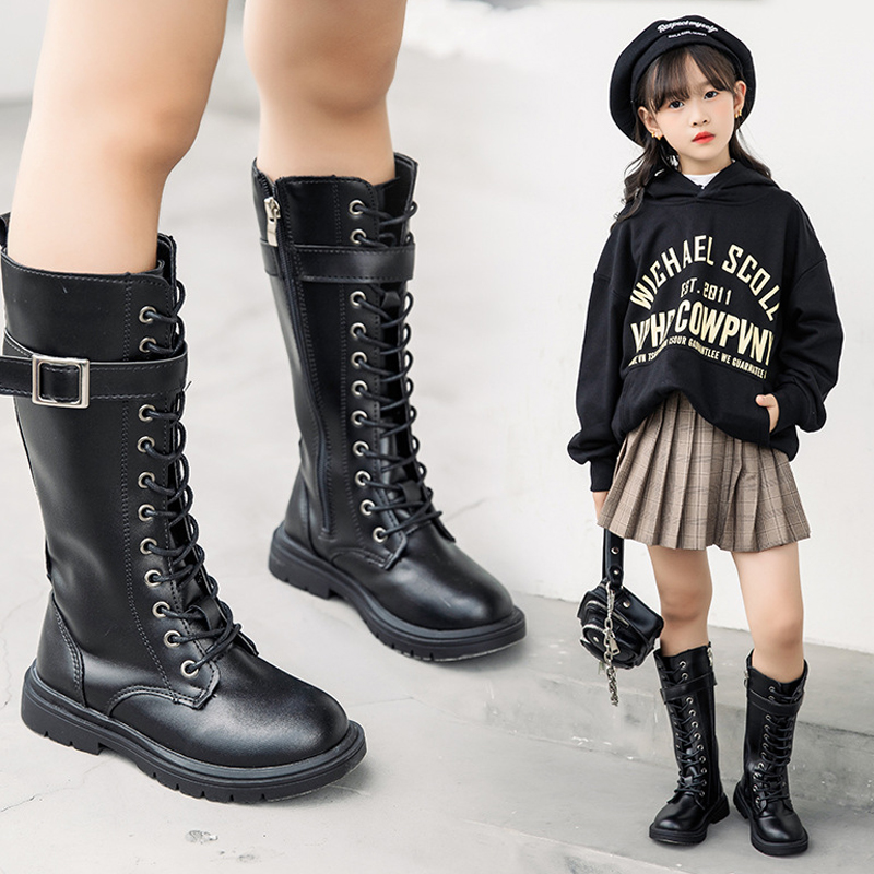 Girls Long Boots Fashion Design Girl Kids Winter High Tube Cavalier Boots Children Kidsnest Knee Length Boots Sizes 27-37 K1182