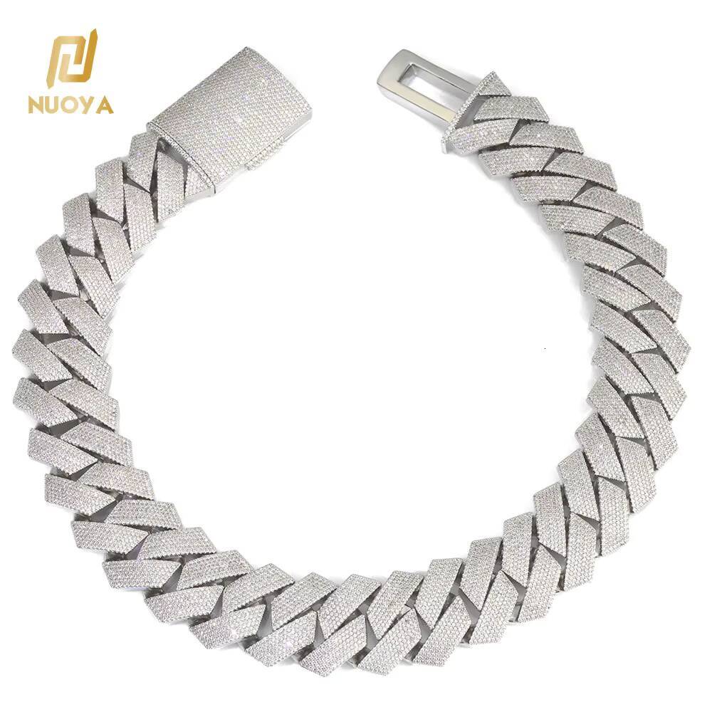 NUOYA High Quality Heavy Silver Plated 7 Row Diamond Cuban Link Chain Necklace 22mm Big Size Iced Out Hip Hop Jewelry for Men