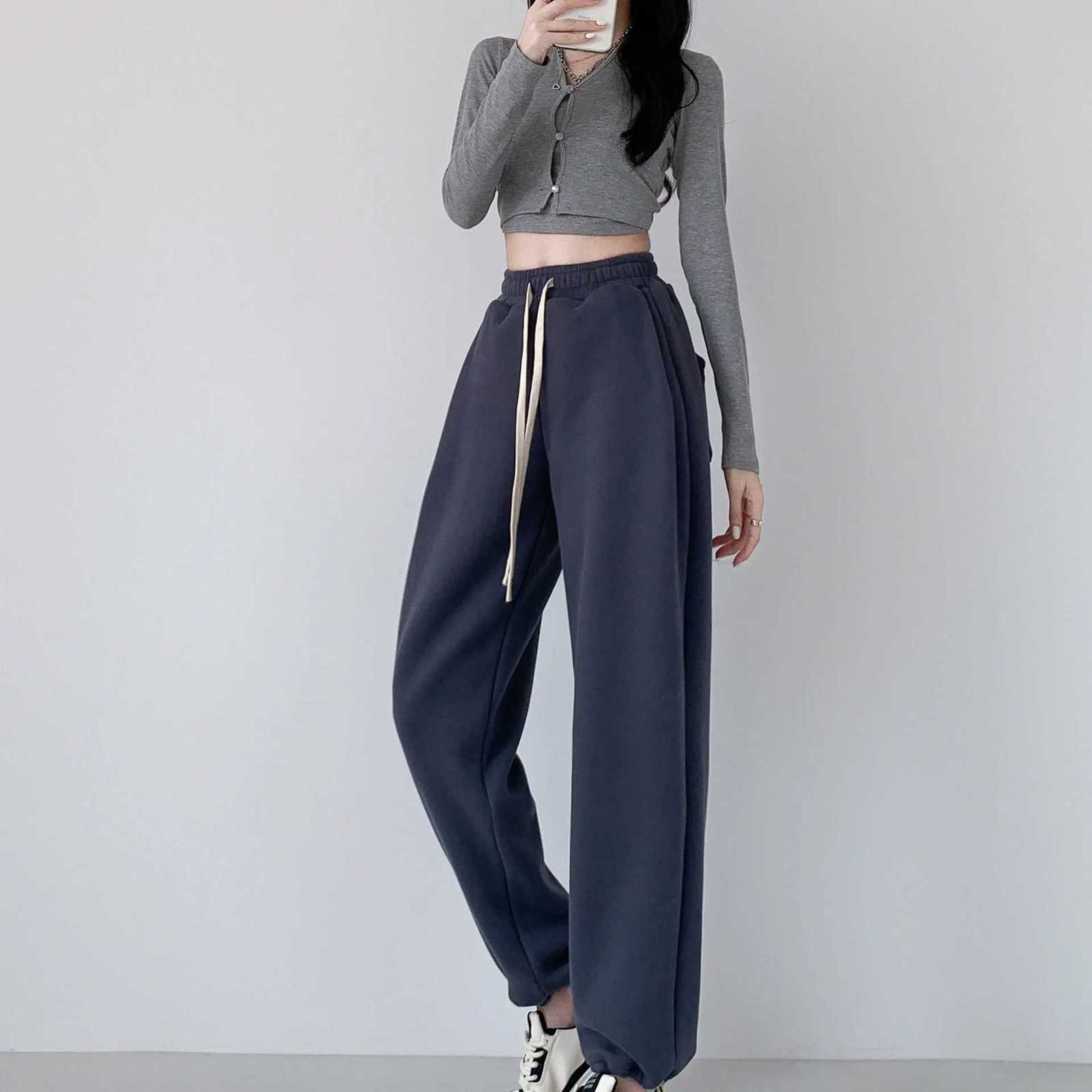 Winter Warm Straightleg Trousers Women Thicken fleece Pants Cotton SweatPants drawstring casual wearT251025