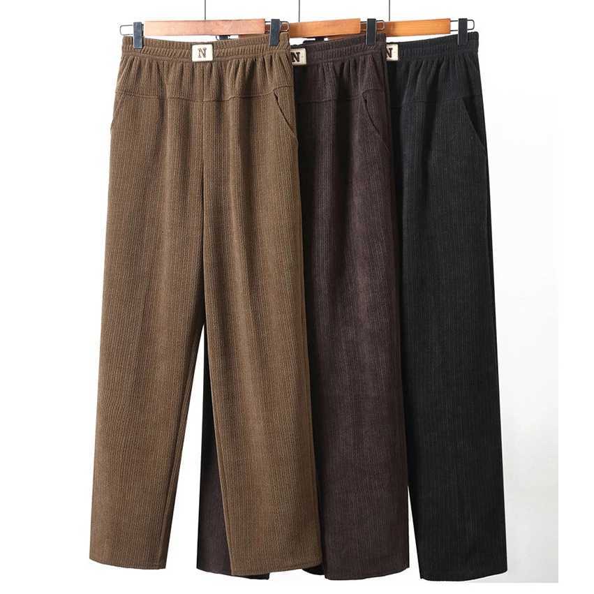 Women Trousers New Elastic High Waisted Corduroy Pants Loose Autumn Casual Pants Female Winter Fleece Warm Straight Pants 7XL8XLT251025