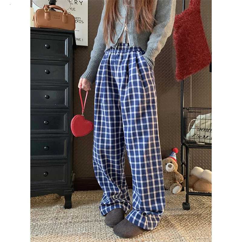 MEXZT Fleece Plaid Wide Leg Pants Women Harajuku Streetwear Baggy Pants Winter Vintage Korean Casual All Match Straight TrousersT251025