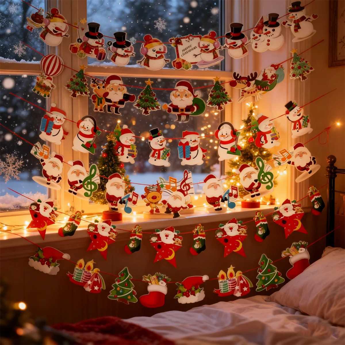 Christmas decorative items cartoon banners colorful flags Christmas festival scene arrangements paper hanging flags C251024