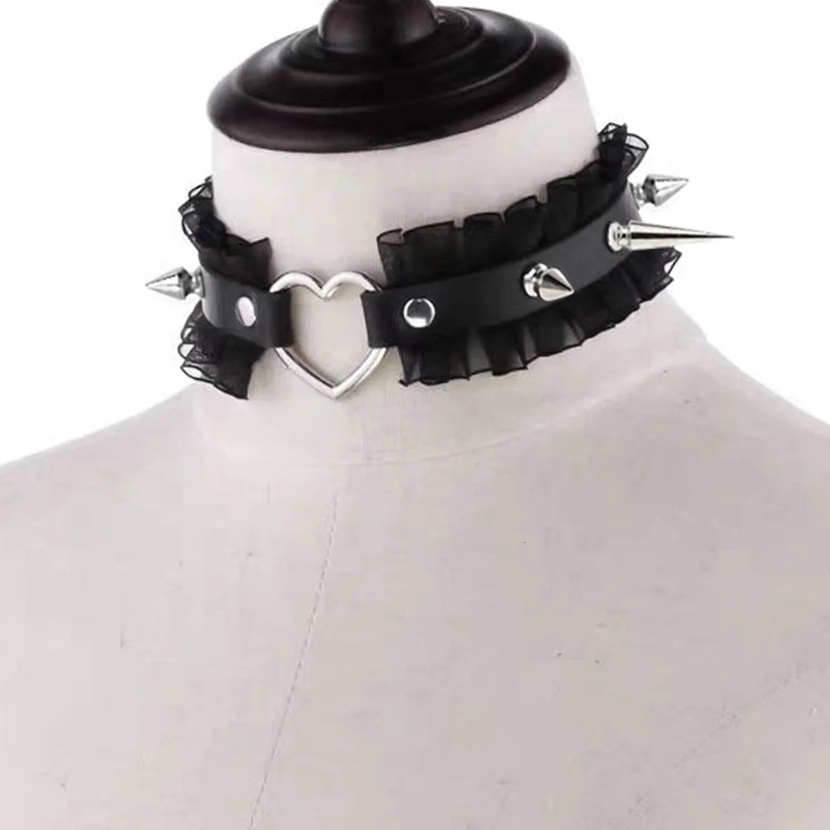 Punk gothic sexy lace spikes pu leather collar fashion necklace Y2K necklace for women daily party wear Halloween gift 251023
