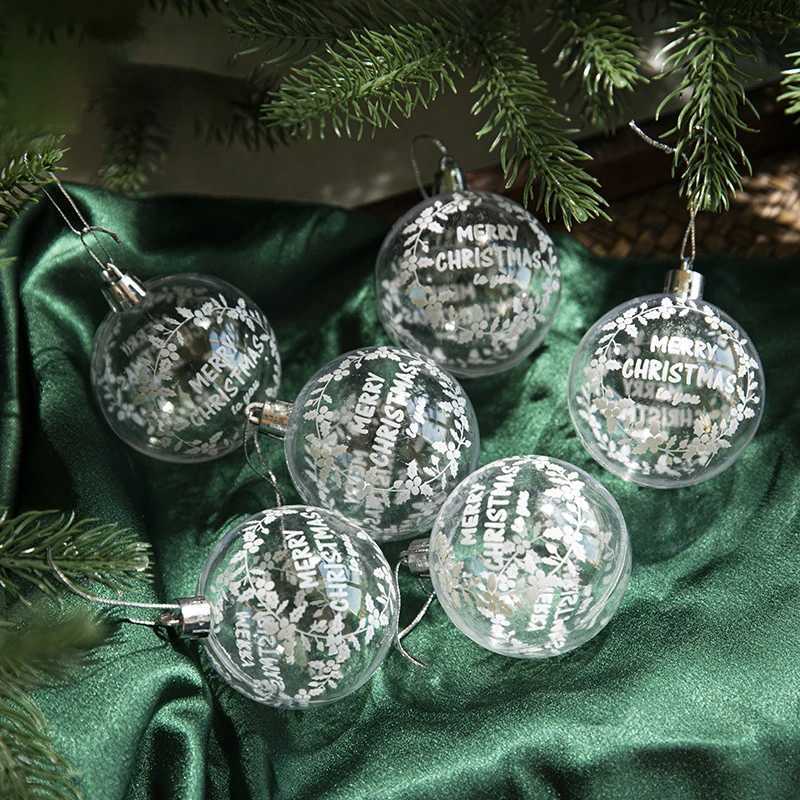 6pc Transparent Painted Christmas Ball Christmas Tree Decoration White Snowball Pendant Merry Christmas Home Decor New Year Gift C251024