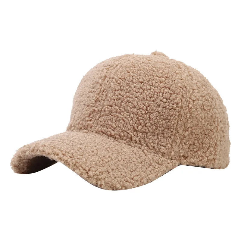 Korean Womens Fashion Autumn and Winter Solid Color Lamb Wool Baseball Cap Warm Peaked Retro Curved Brim Sun Hats 251023