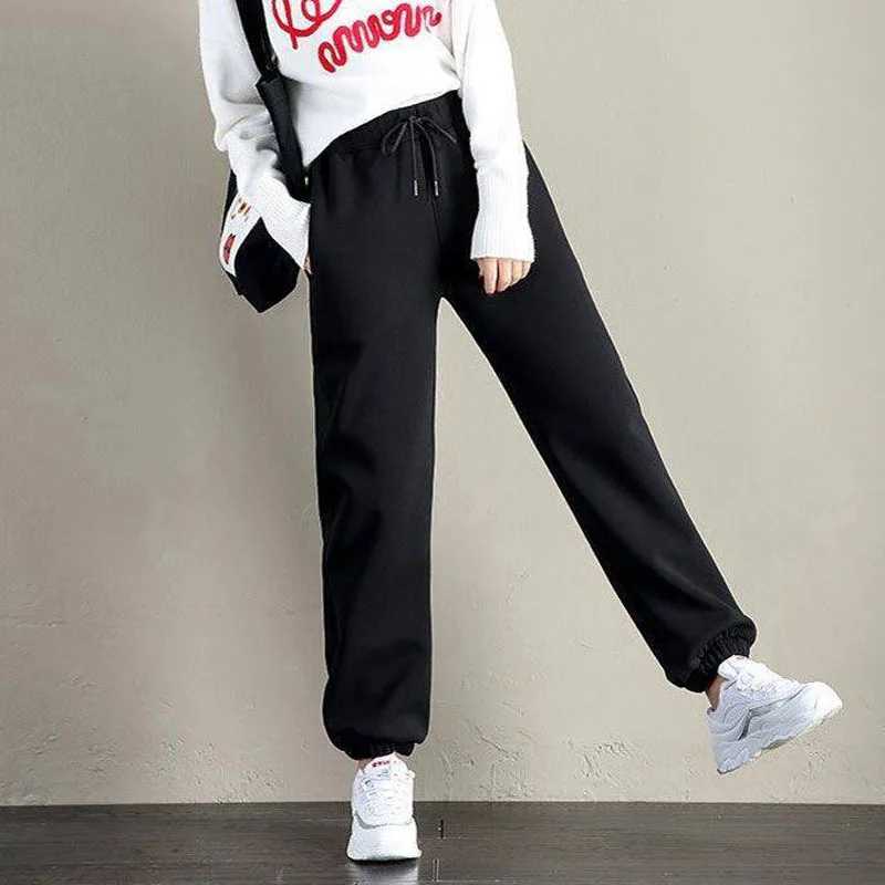 2025 Winter Women Fleece Pants Solid Color Thick Plush Warm Trousers Female Casual Drawstring Workout Leggings Loose SweatpantsT251025
