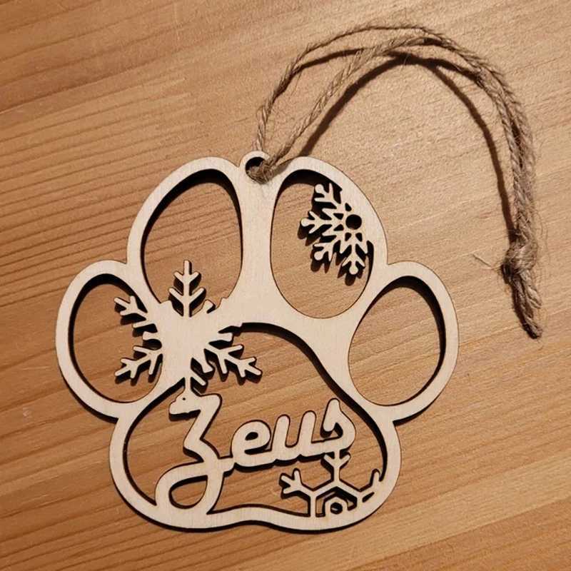 Personalised Christmas Ornaments Home Decor Wooden Dog Paw Xmas Tree Decoration Hanging Bauble Wood Tags Snowflake Ball Gifts C251024