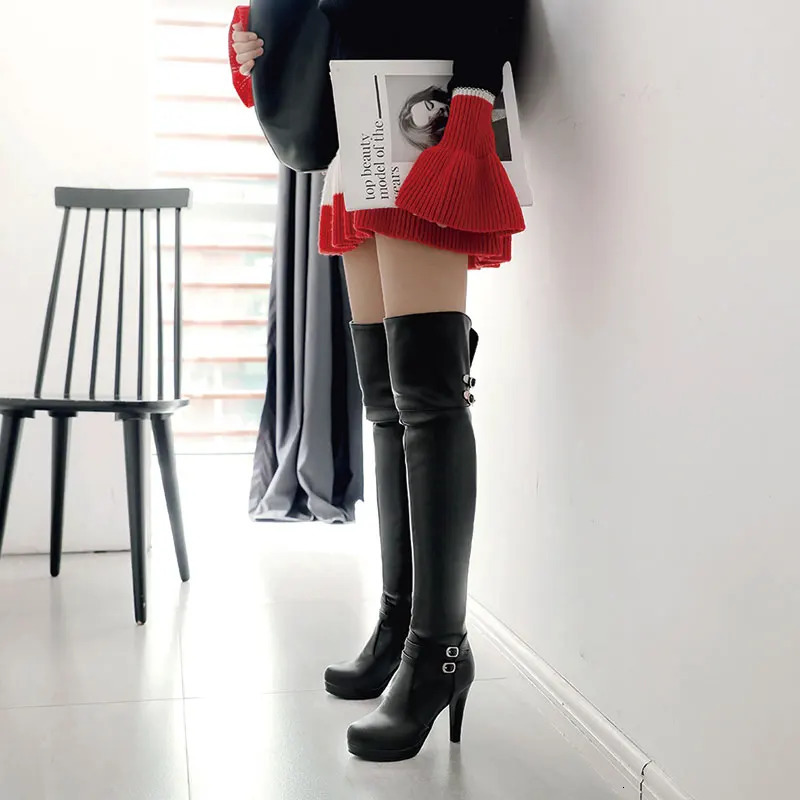 Sgesvier Black High Heels Over The Knee Boots Women Platform Thigh High Boots Autumn Winter Long Boots Shoes Sexy White 251023