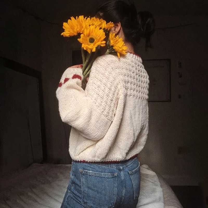 Womens Lazy Warm Knitted Sweater 2025 Autumn Winter New Fashion Solid Color Love Pattern Loose Longsleeved Pullover SweaterT251025