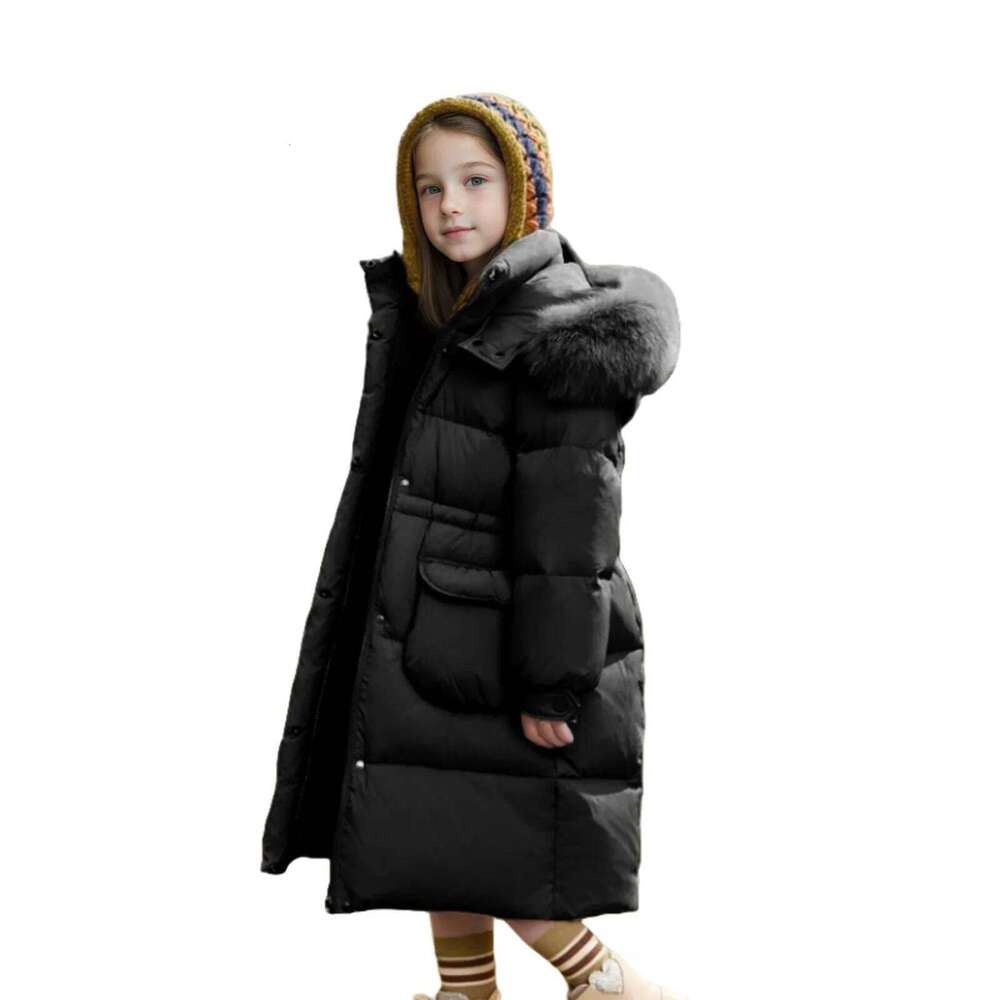 Warm Winter Girls' Down Jacket 5-14 Years Children's Thick Girl's Woolen Collar Padded Coat