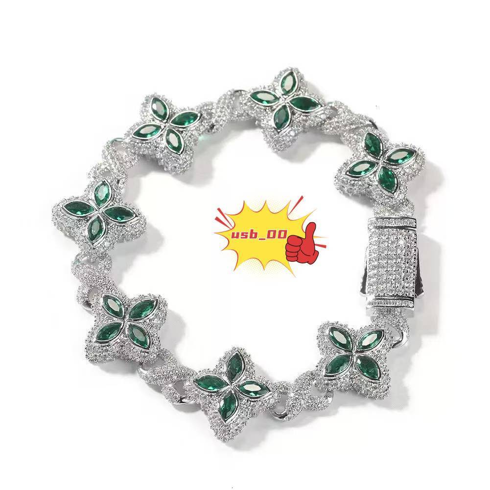 Moissanite Necklace Four-leaf Clover Bracelet Custom Hip Hop Jewelry Vvs 19mm Cuban Chain For Rapper