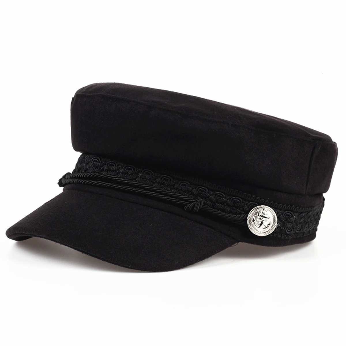 Fashion White Buckle Lace Army C Spring Autumn Sailor Hats Black Ladies Beret Cs Men Flat Top Ctain Military Cs Y251025