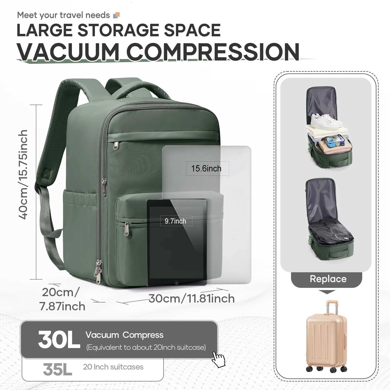 Ryanair 40x30x20 Travel Backpack Vacuum Compression Backpack with Pump Wizzair Cabin Bag 156 Laptop Travel BagStorage Bag W251025