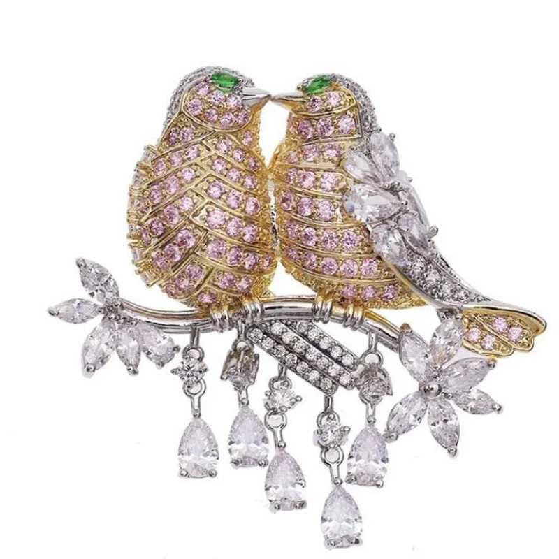 Pink Fashion Lovely Birds Brooches for Women Jewelry Gorgeous Costume Lapel Pins Animal Bird Brooch Pin J251115