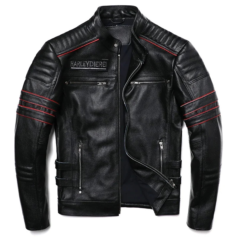 Embroidery Skull Fashion Genuine Leather Jacket Mens Natural Cowhide Motorcycle Jacket Slim Moto Coat Size S6XL 251024