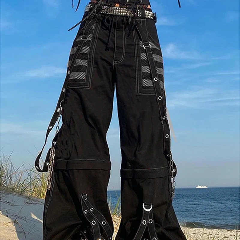 Punk Style Y2k Wid Leg Denim Pants Egirl Gothic Loose Trousers Cyber Grunge Cargo Pants Harajuku High Waist Baggy Jeans Women 251023