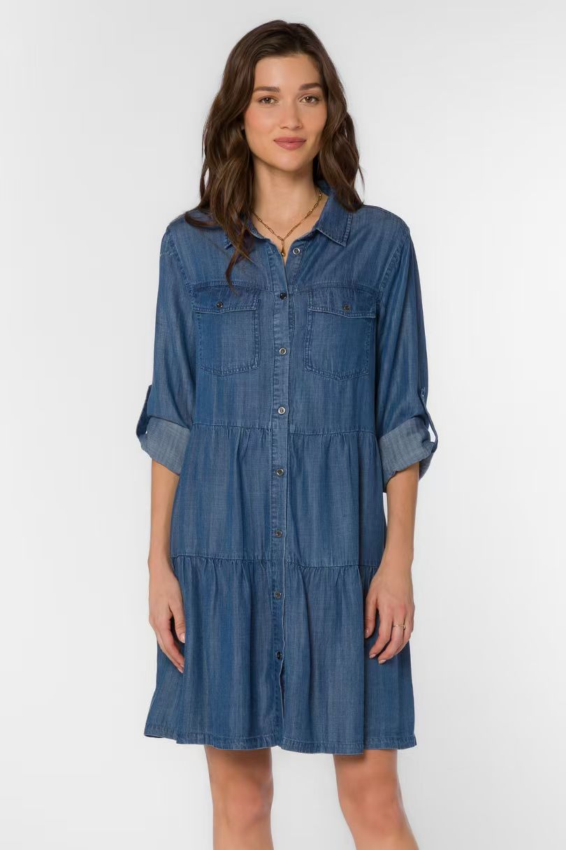 Design a women's sustainable denim shirt dress - Bri blue dress, an ideal choice for casual and daily wear, a must-have for the eco-friendly and 