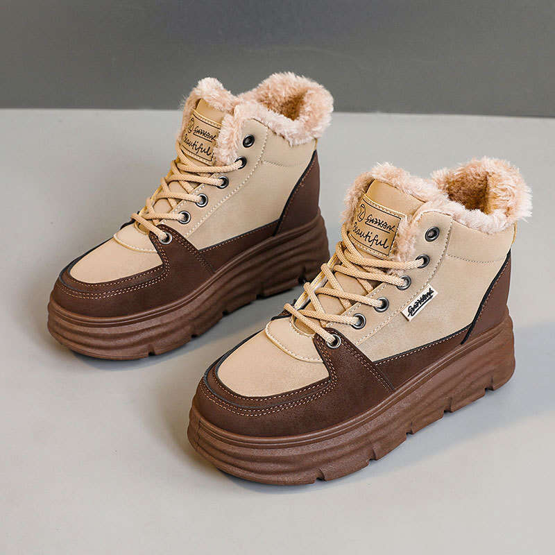 New Autumn Winter Casual Height Increasing Sneakers High Top Fleece Lined Warm Thick Sole Student Women's Shoes