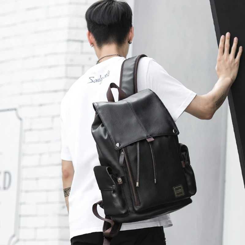 MOYYI Large Waterproof Flip Cover Travel Leather Backpack Men Women Teenagers College Student School Bag Casual Laptop Daypacks W251025